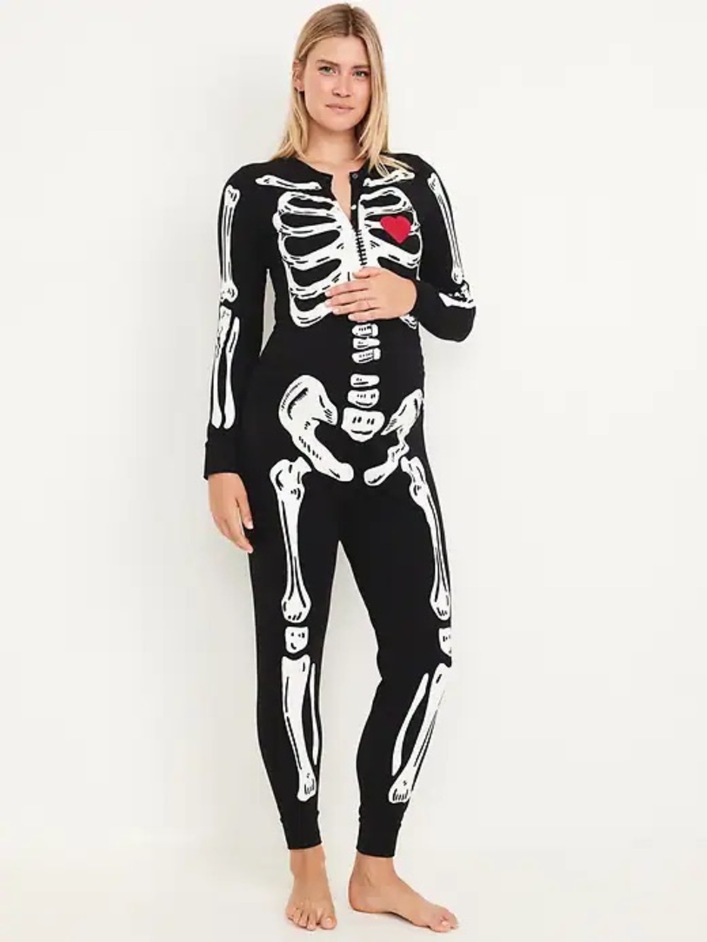 Old Navy Black Maternity Halloween Pyjamas  White Skeleton Print and Red Heart